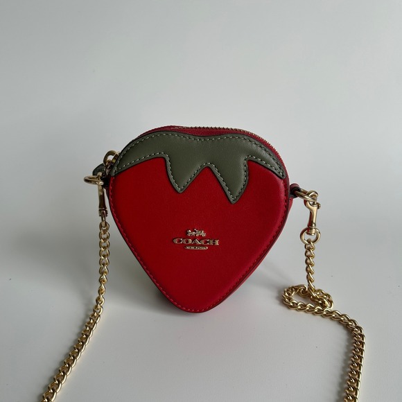 Coach Handbags - Coach Strawberry Red Leather Crossbody Bag Gold Chain CH524 Excellent